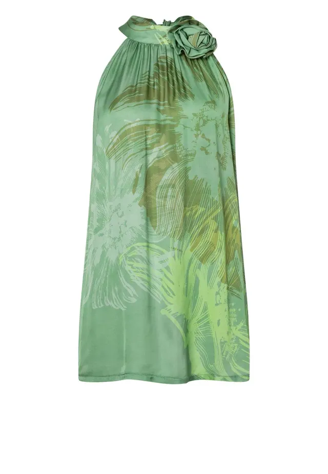 Ana Alcazar Zegora top raso verde scollo halter