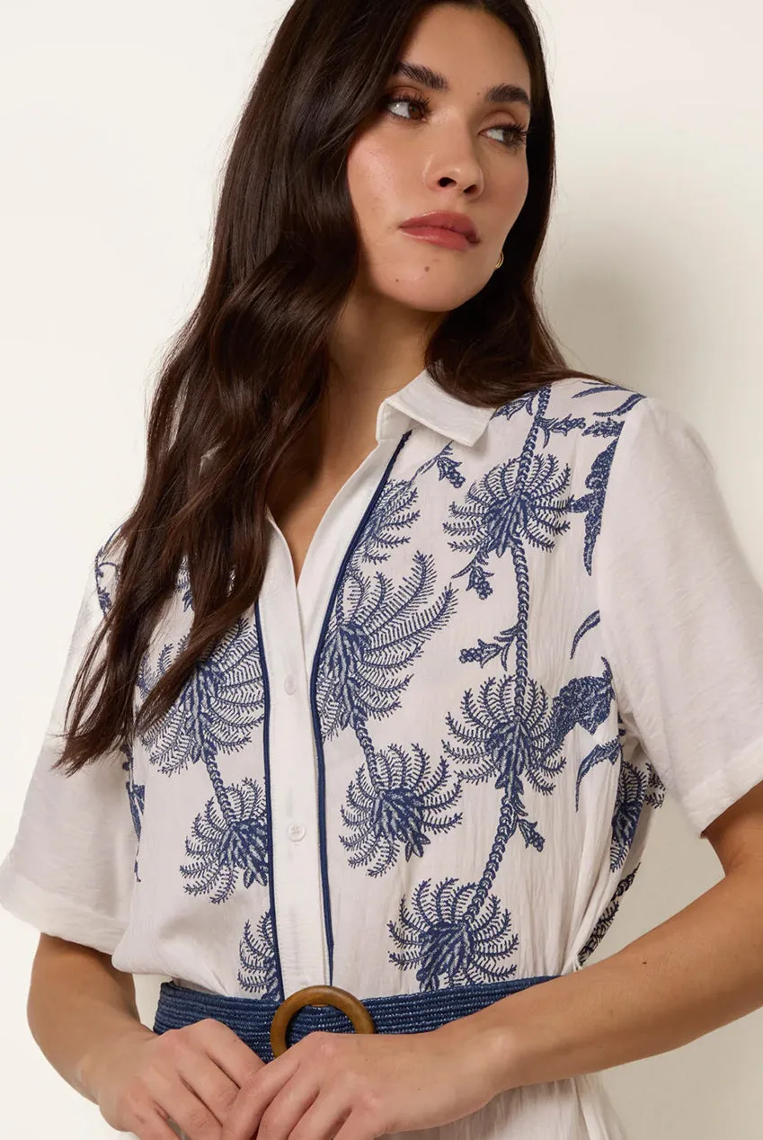 Blue Vanilla Tropical Palm abito midi bianco cotone