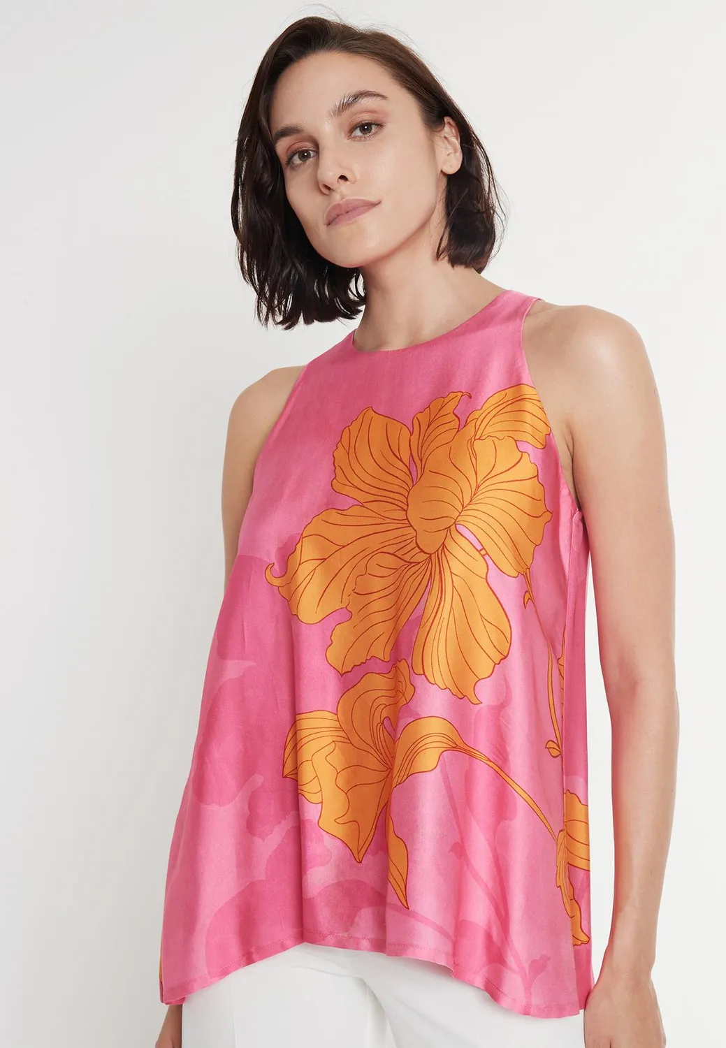 Ana Alcazar Paskala top raso rosa stampa fiori