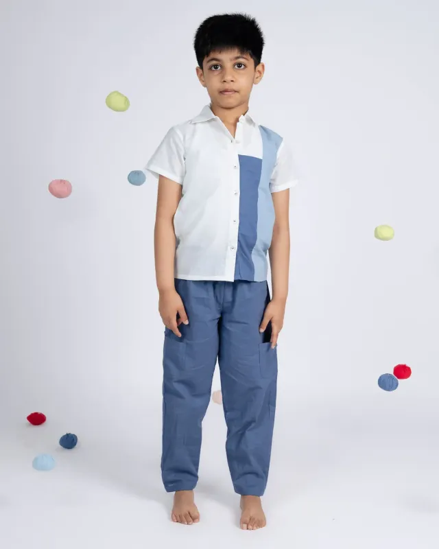 Our Dve Urban Boy completo bambino camicia pantalone blu cotone