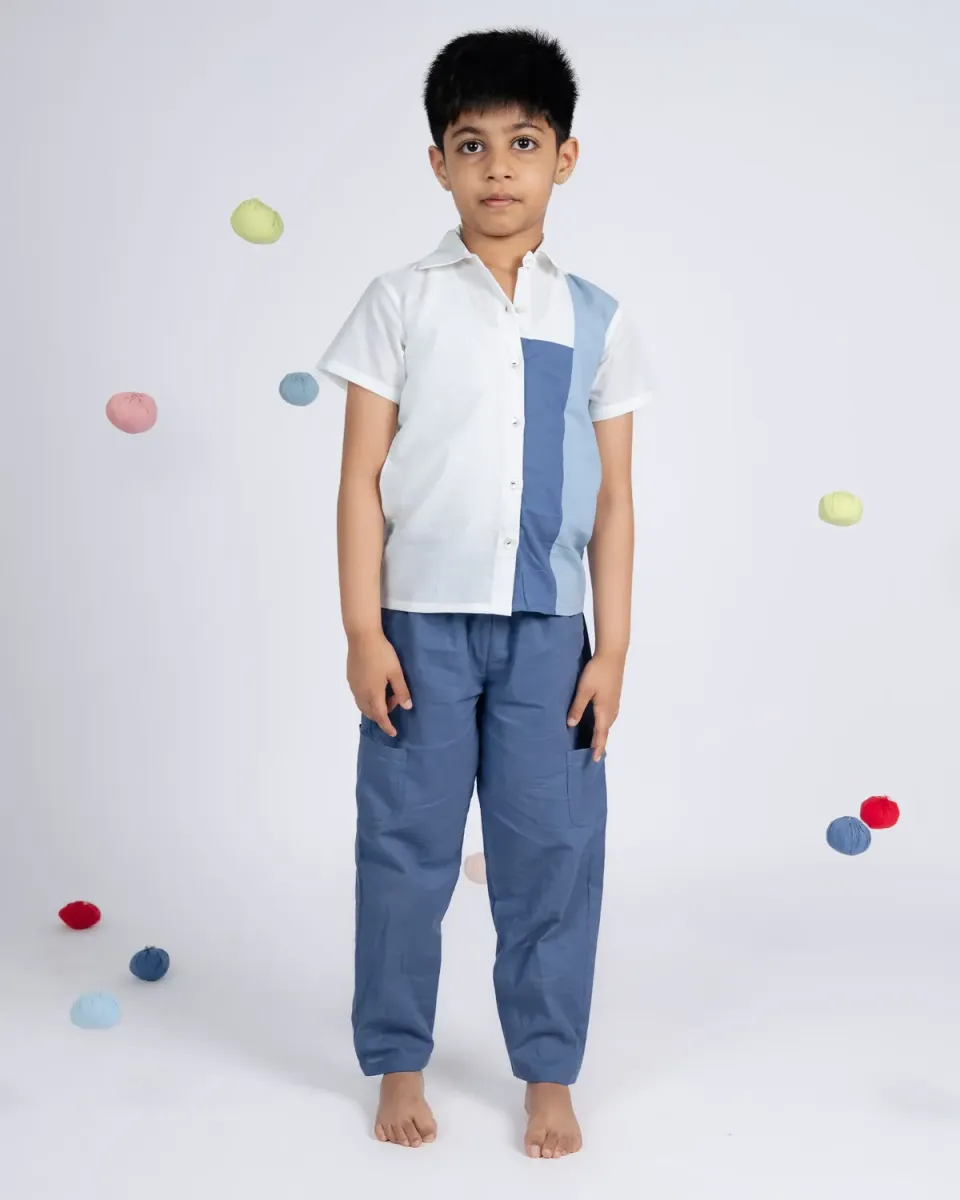 Our Dve Urban Boy completo bambino camicia pantalone blu cotone