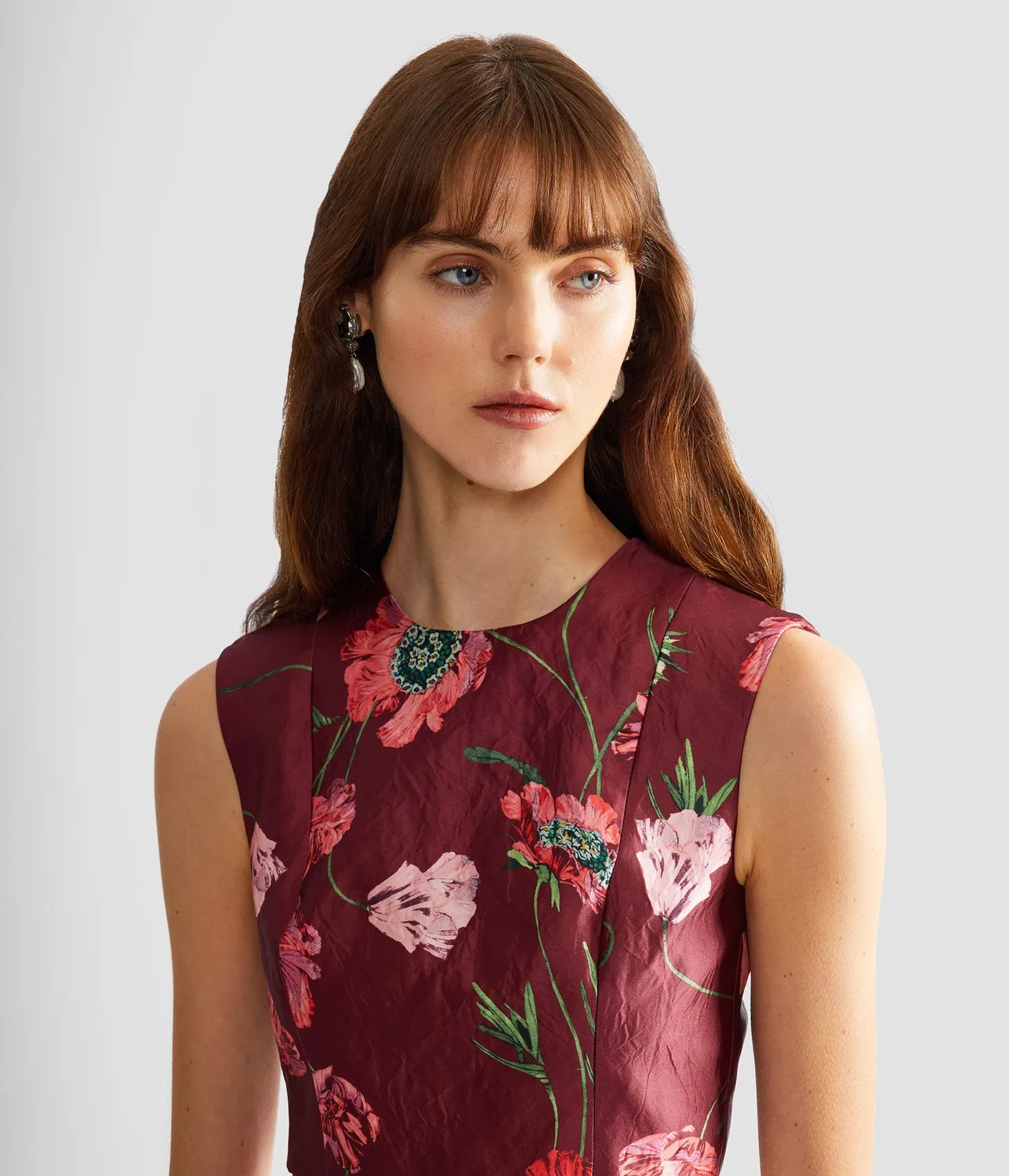 Erdem Floral Textured Satin Crop Top top satin