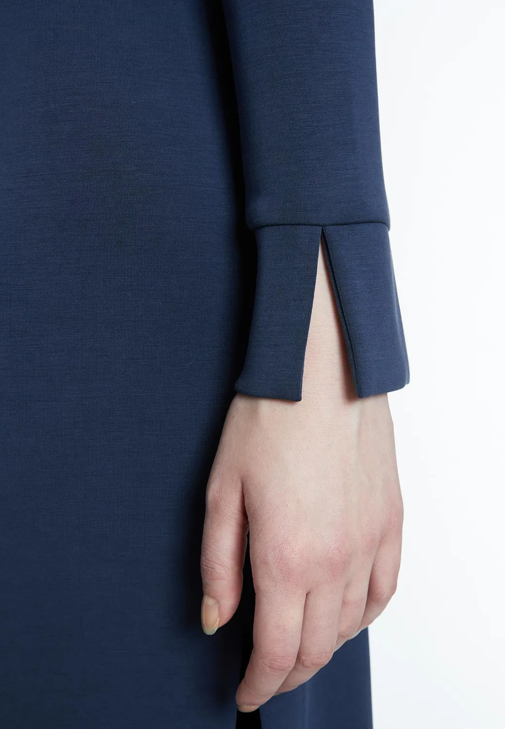 Ana Alcazar Sedani abito midi blu jersey manica lunga