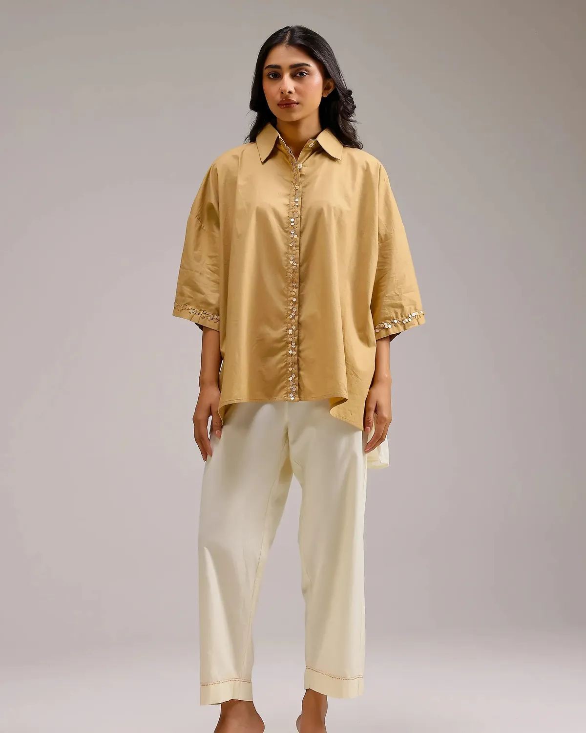 Our Dve Dune Flow camicia beige a righe