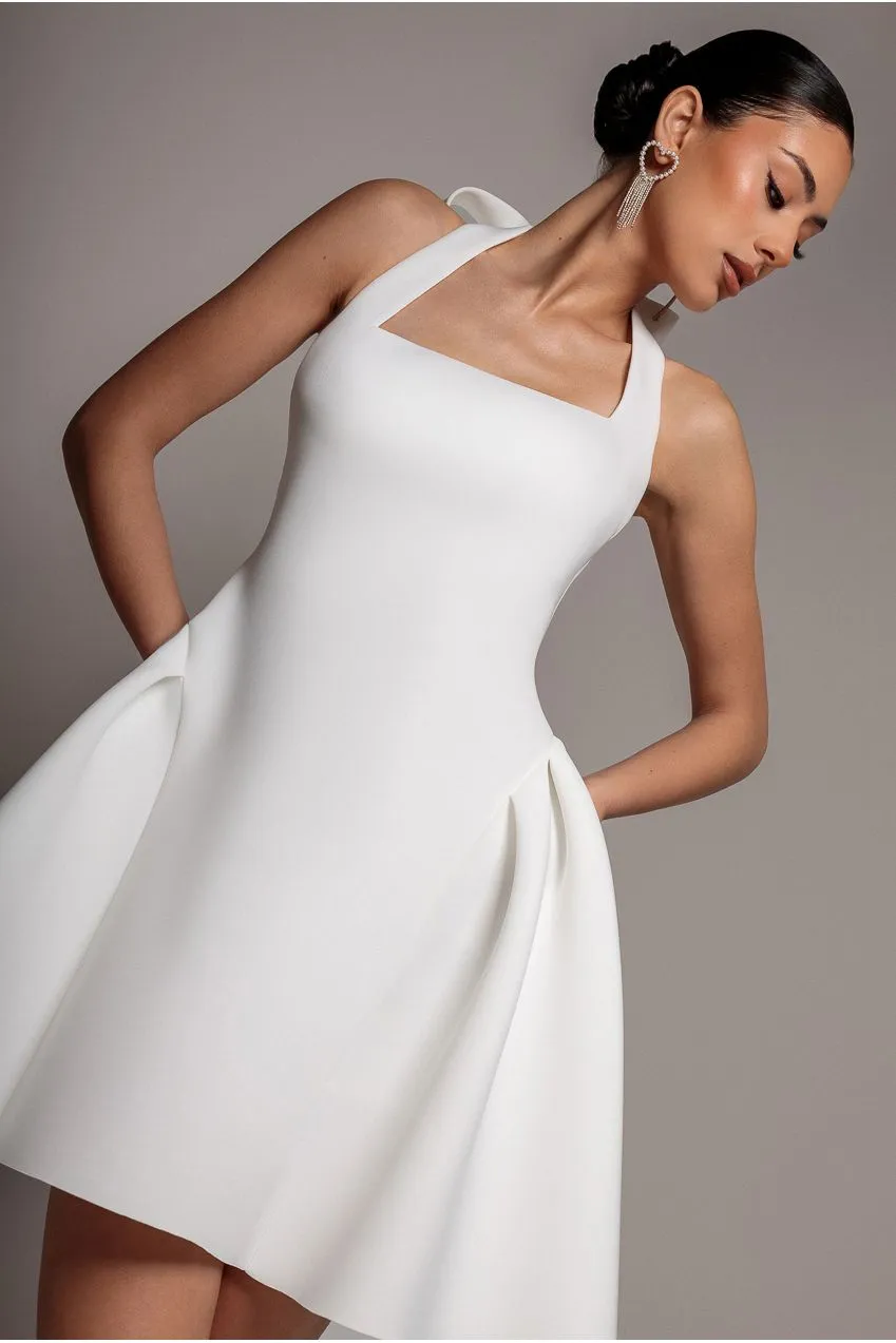 Goddiva DR5134 abito mini corsetto scuba bianco halter