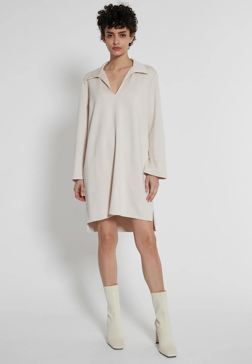 Ana Alcazar Hecani Abito Jersey Bianco Tasche Ufficio