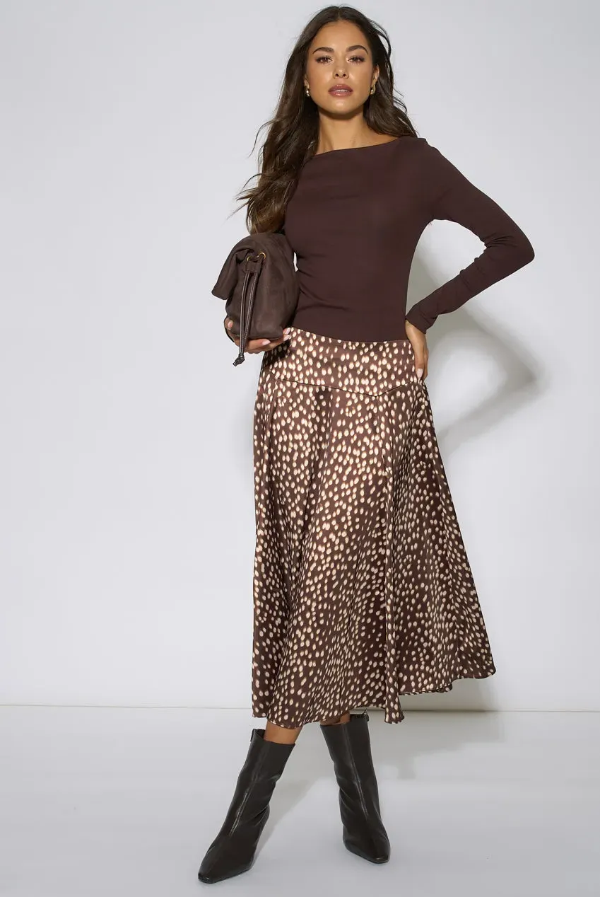 Gini London Asymmetric Animal Print gonna midi marrone