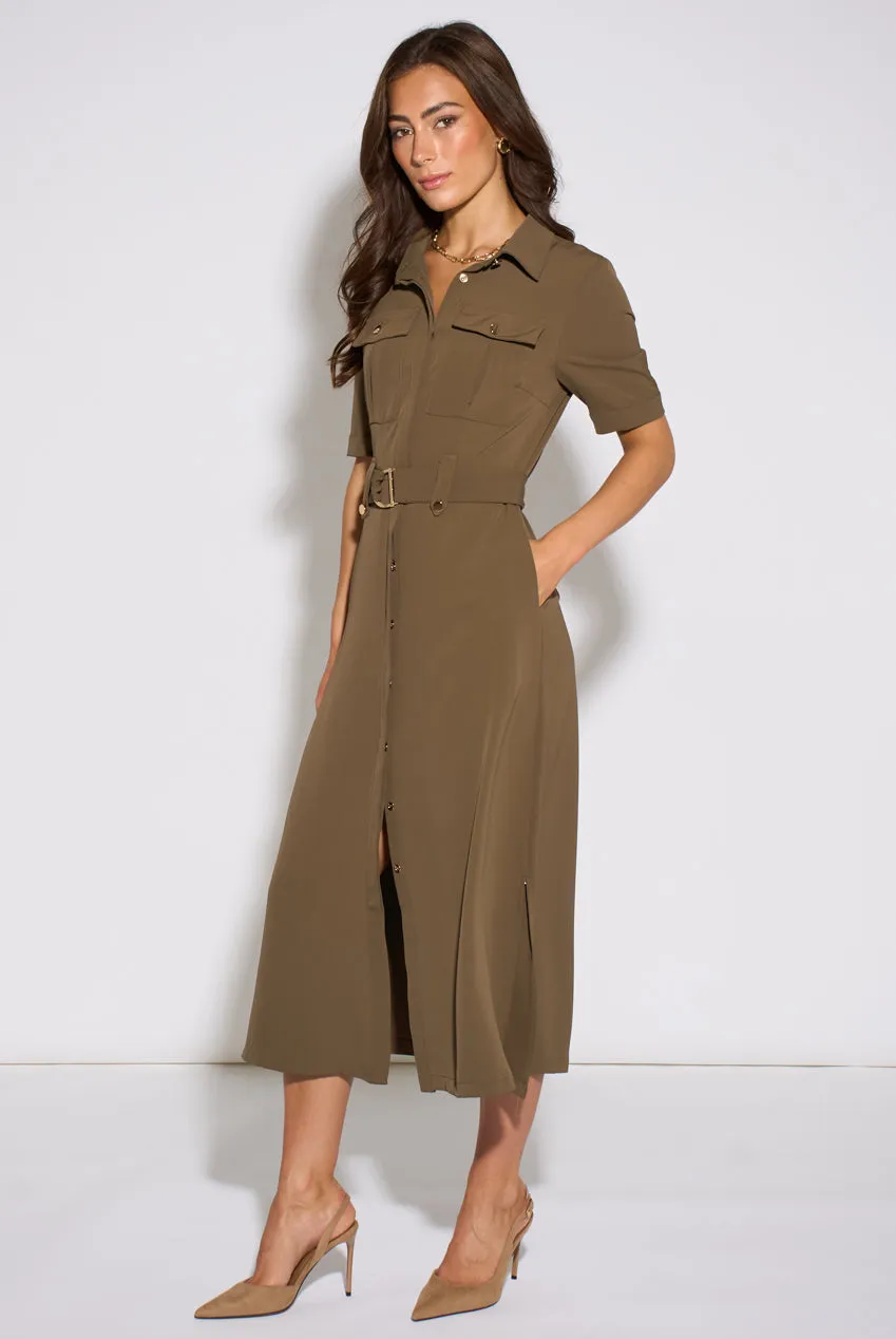 Gini London Utility abito camicia taupe hardware oro