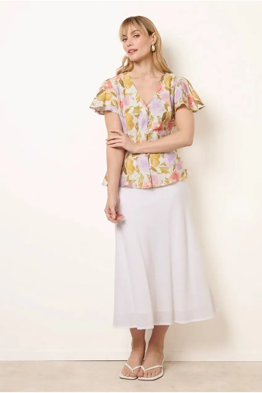 Blue Vanilla Floral Peplum top fantasia scollo V