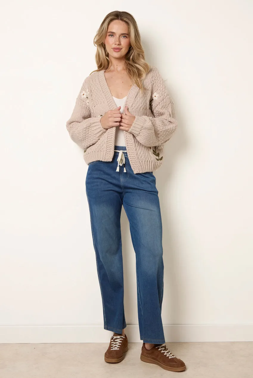 Blue Vanilla Flower Cardigan Ricamato Pietra