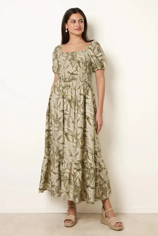 Blue Vanilla abito midi floreale verde scollo quadrato