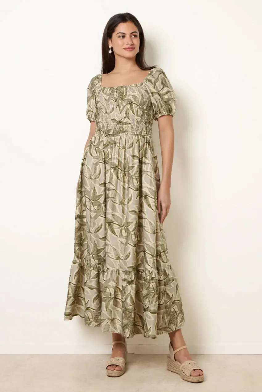 Blue Vanilla abito midi floreale verde scollo quadrato