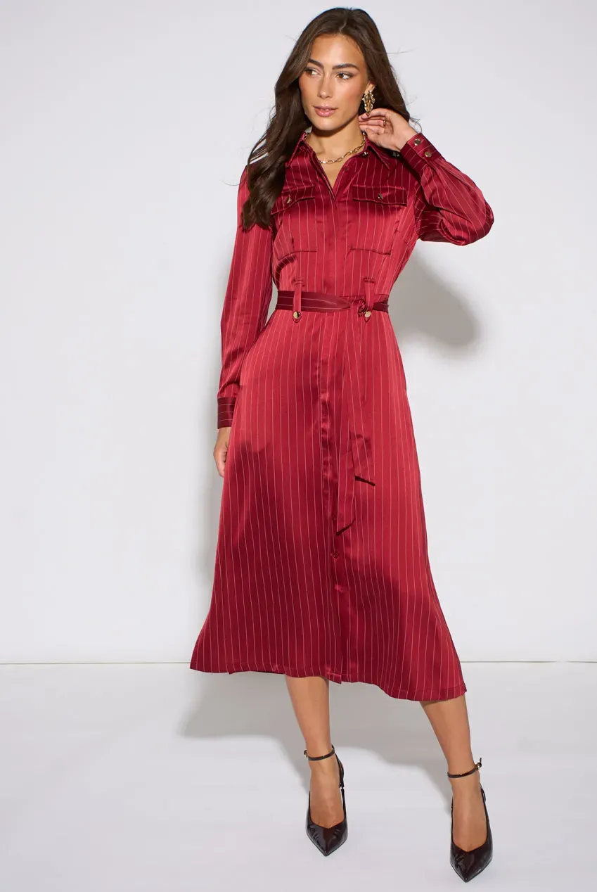 Gini London Pinstripe abito camicia berry 10 maniche