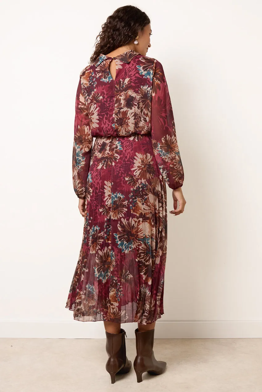 Blue Vanilla abito midi chiffon vino floreale S