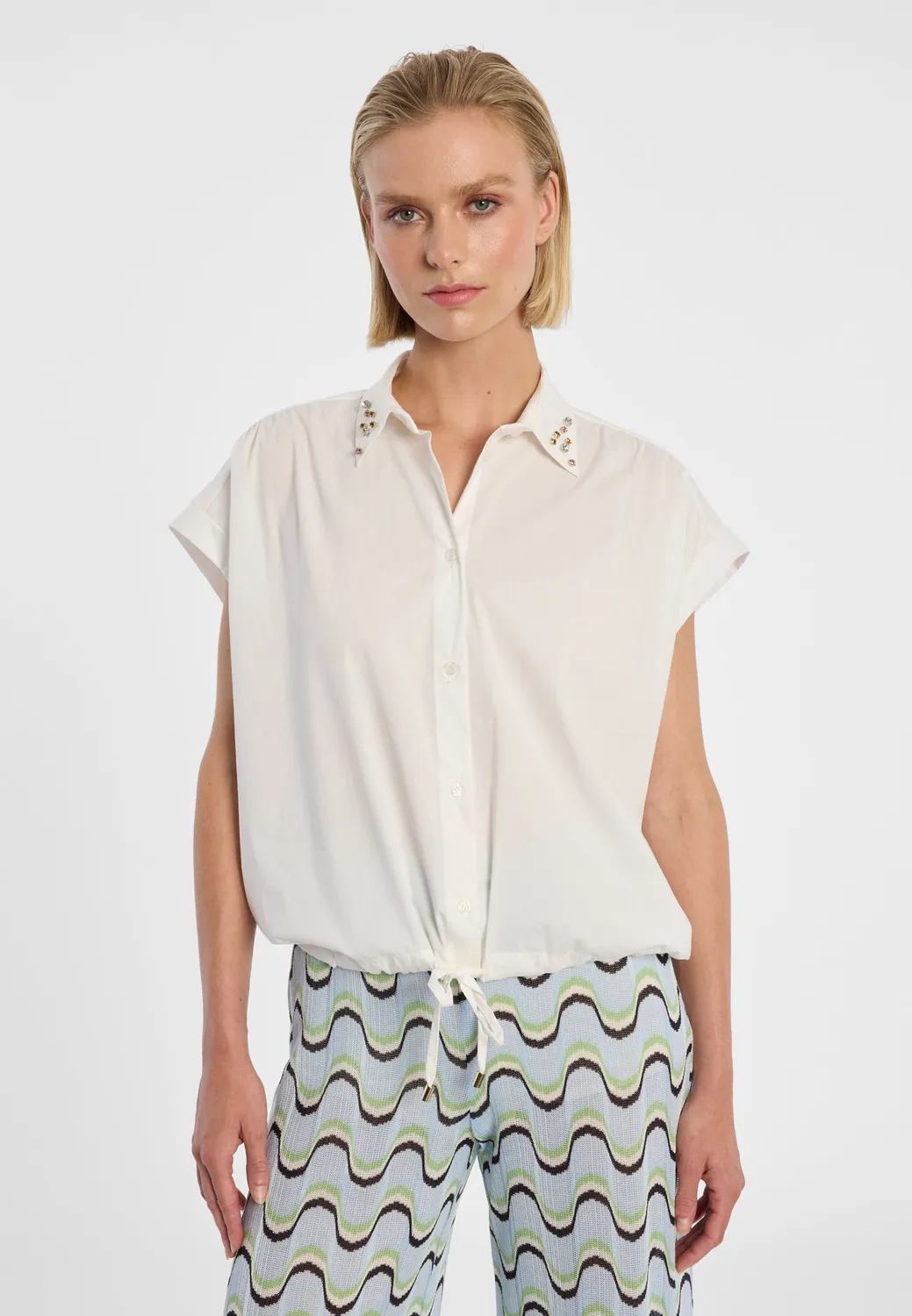 Ana Alcazar Draen blusa bianca strass elegante