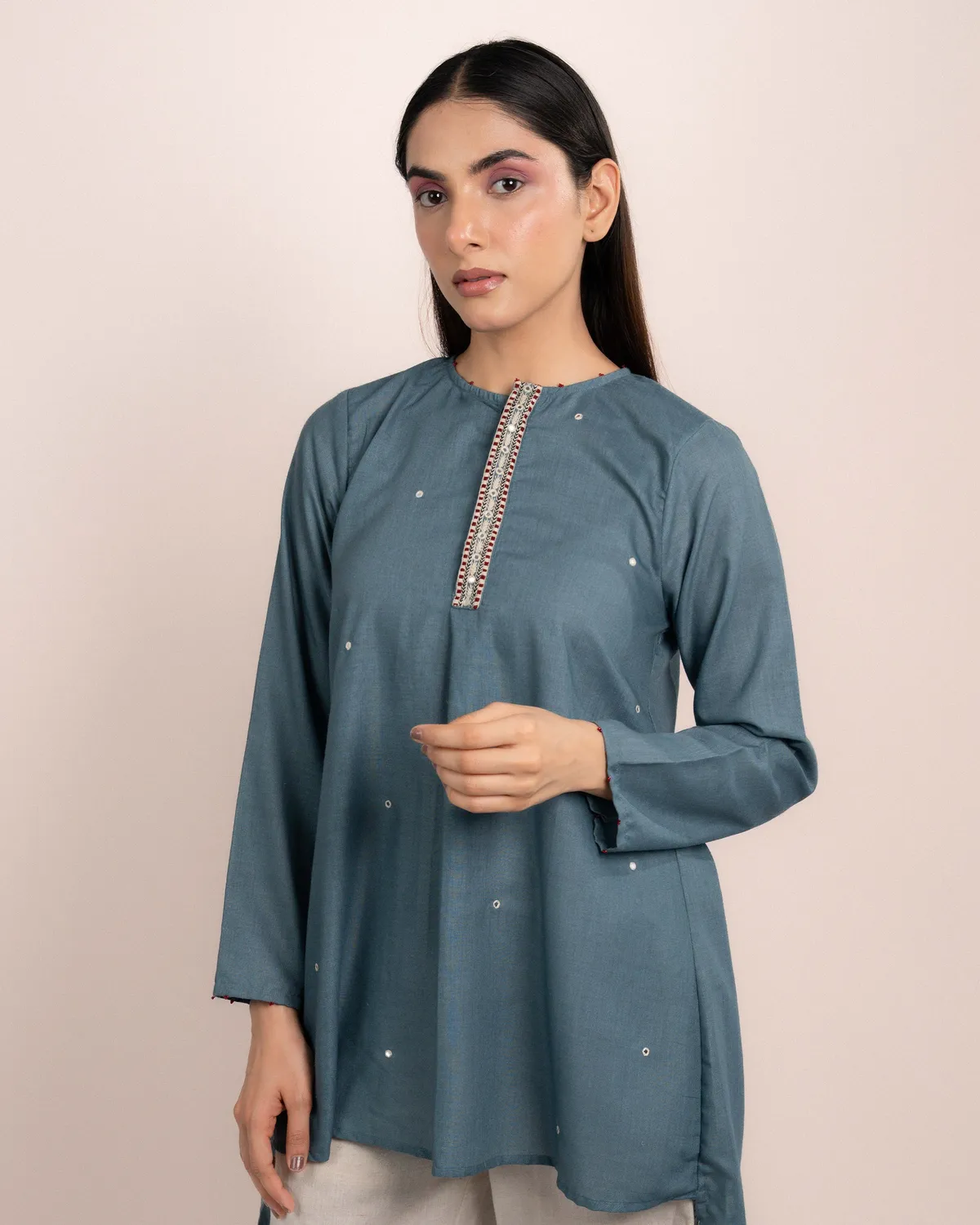 Our Dve Luna Top Normandy Blue Modal Orlo Asimmetrico