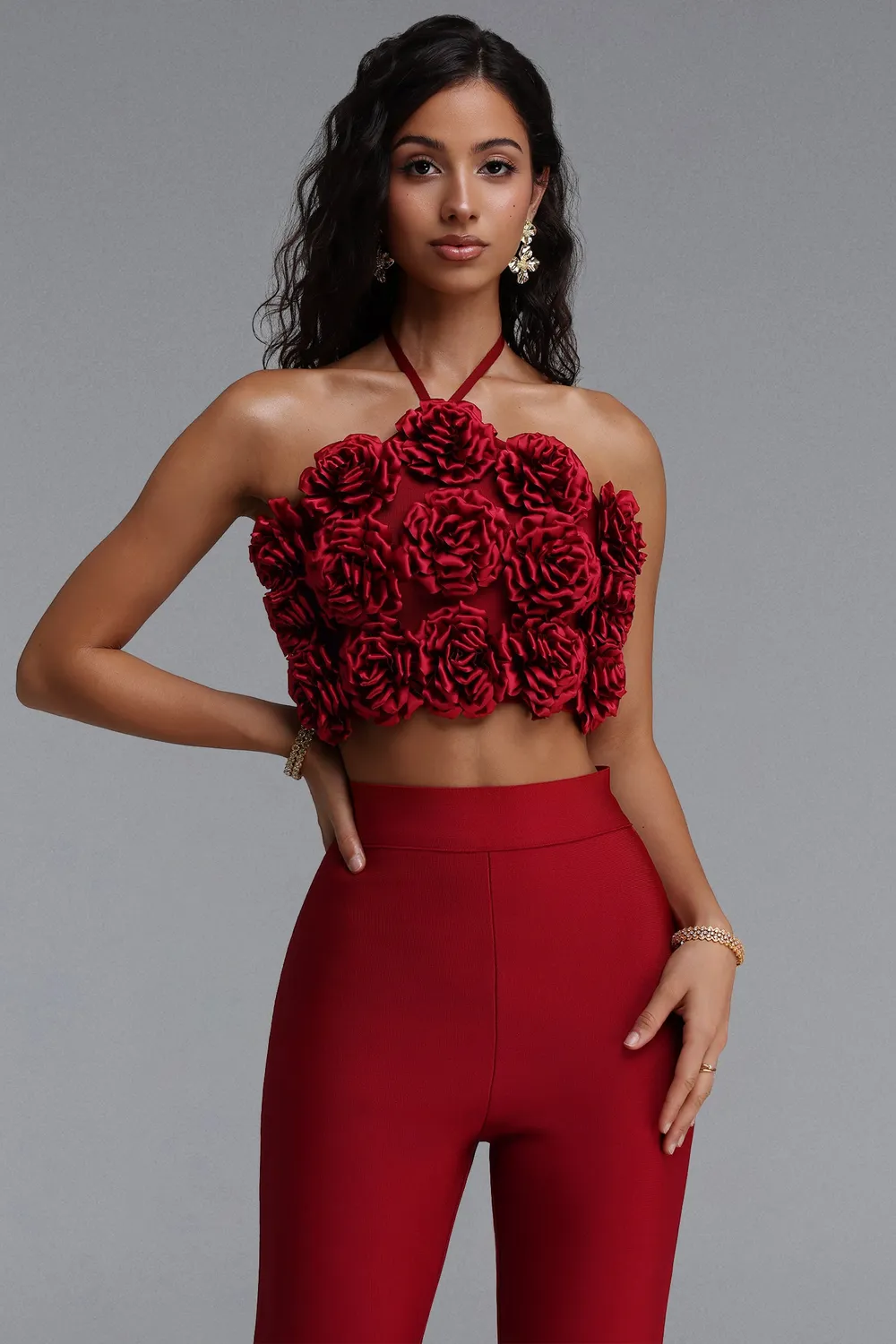 Bella Barnett Ferean set rosso S top e pantaloni floreale