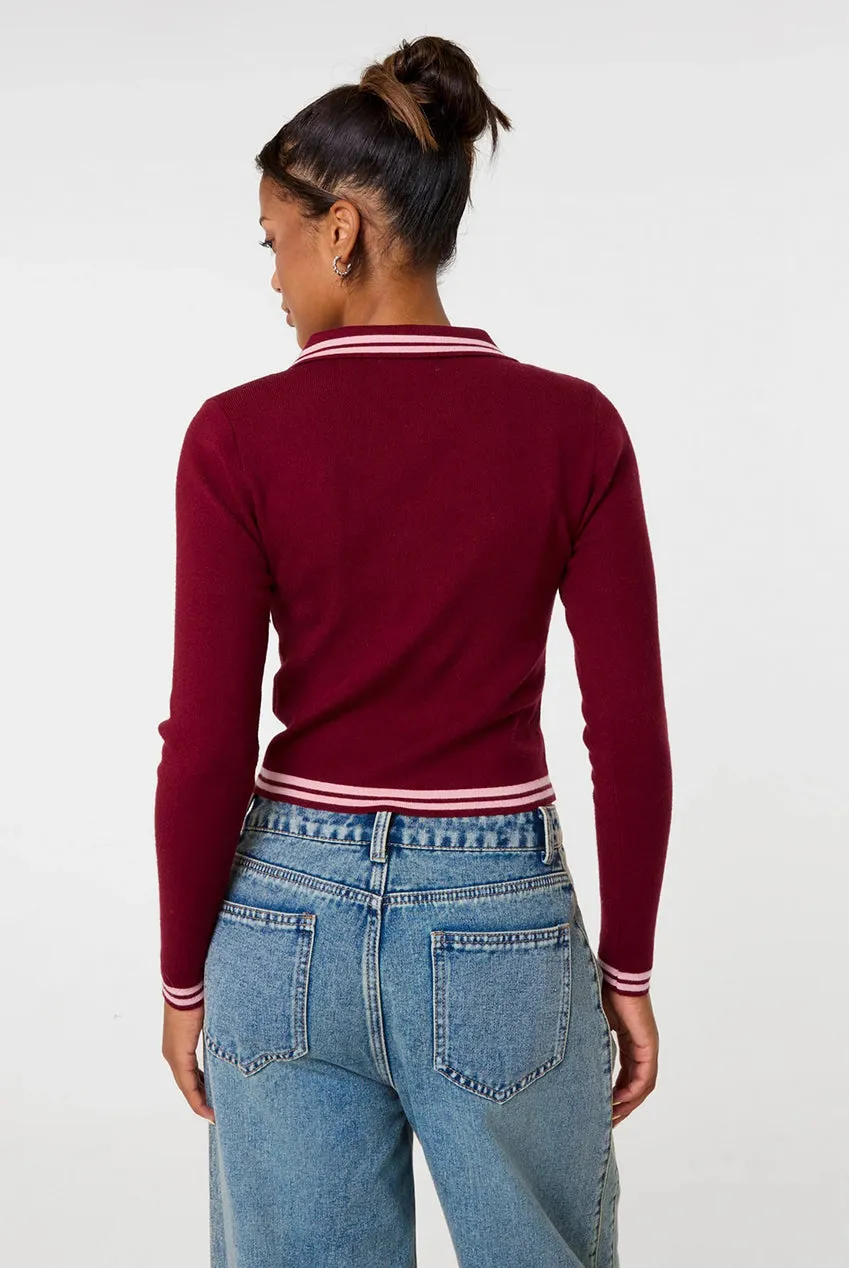 Pink Vanilla Contrast maglione polo bordeaux righe