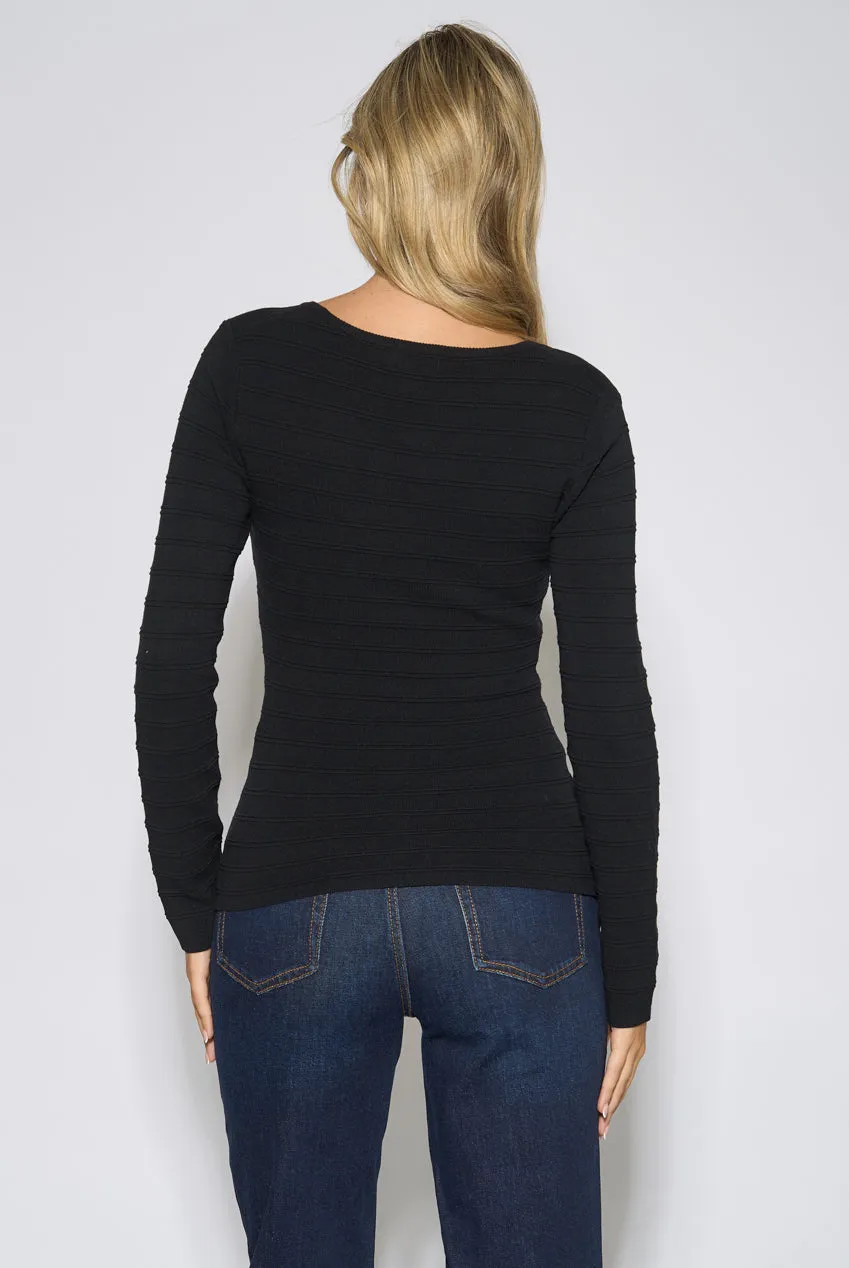 Gini London Square Neck Gold Button top nero a costine