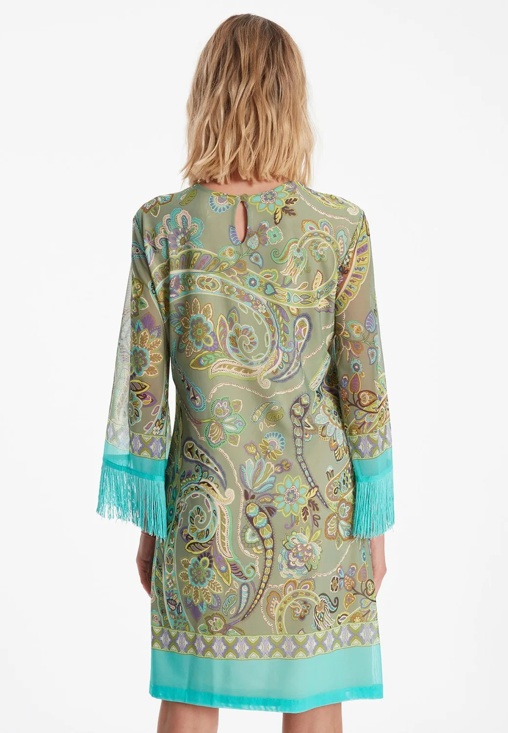 Ana Alcazar Zikona abito frange paisley verde acqua