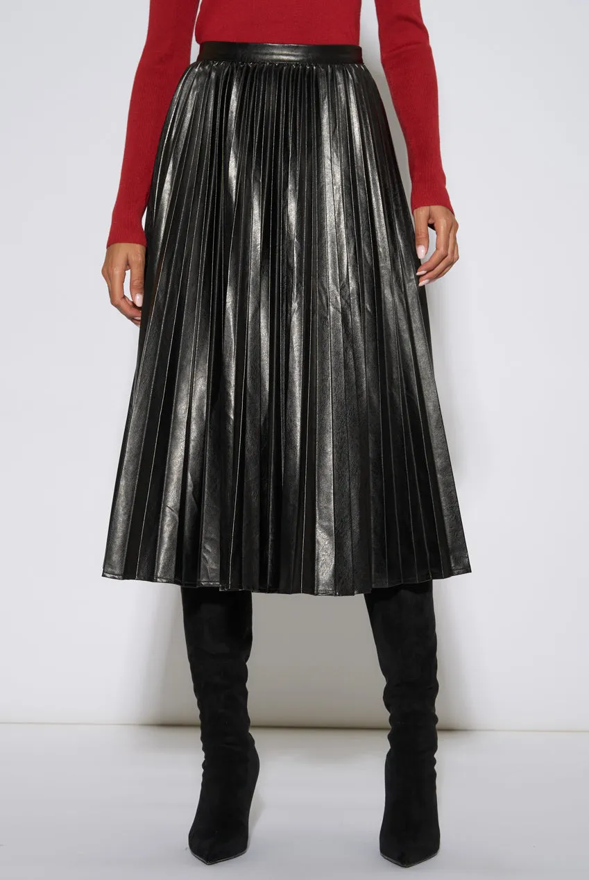 Gini London gonna midi plissettata ecopelle nera