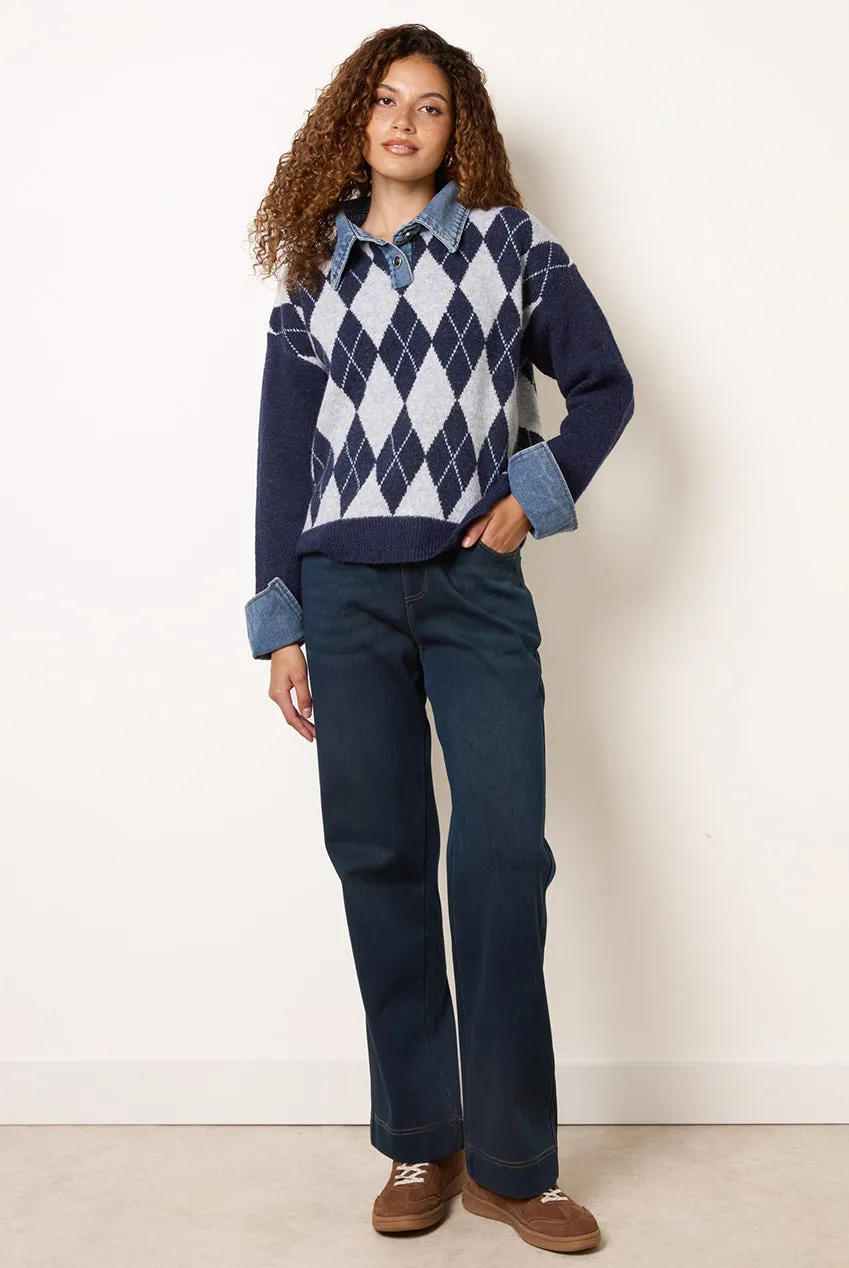 Blue Vanilla maglione polo rombi navy maglia manica lunga
