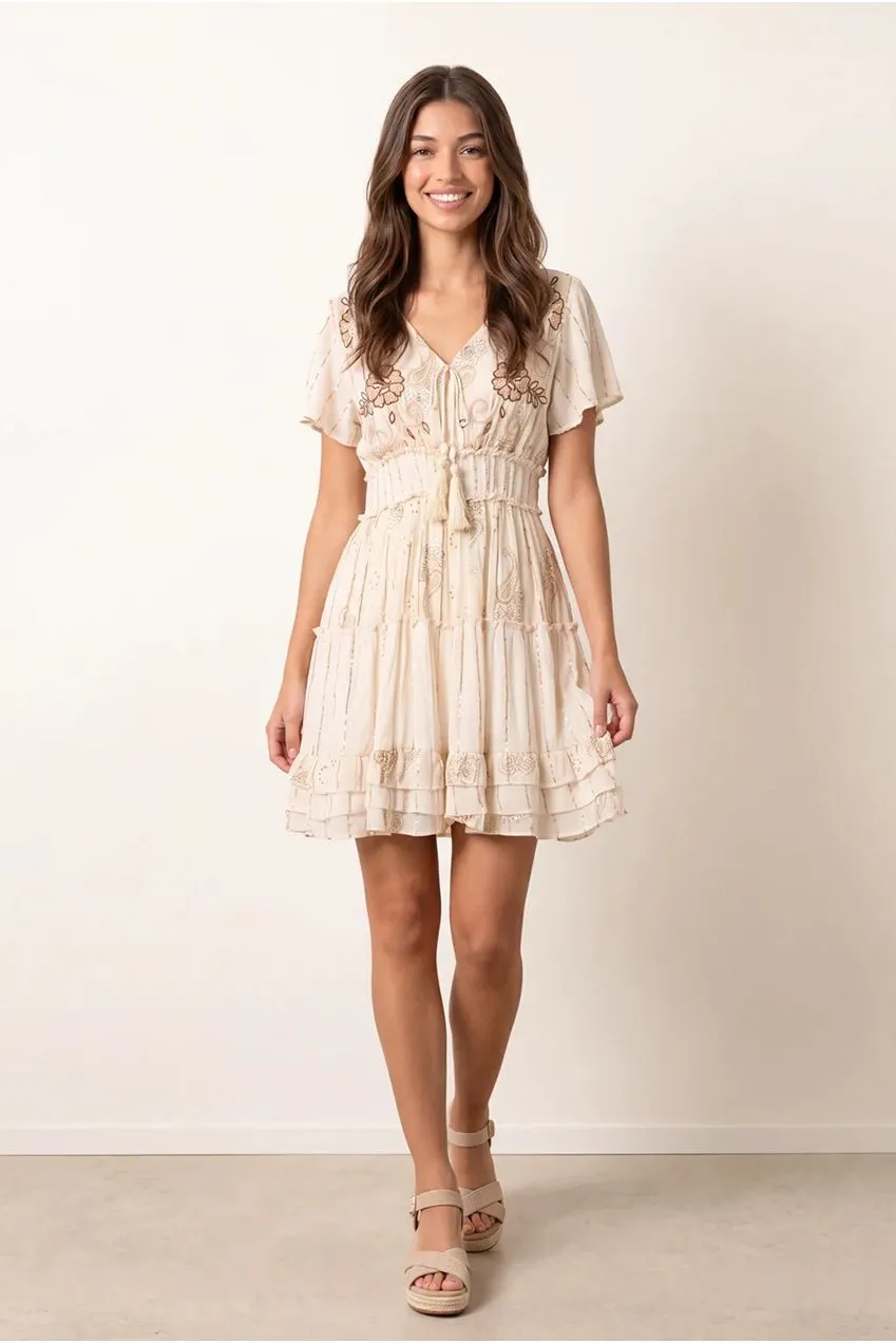 Blue Vanilla Abito Mini Beige Balze Ricamato S/M