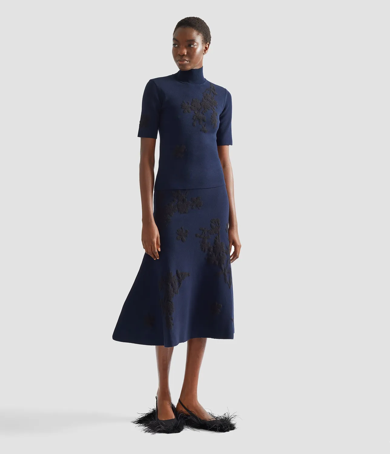 Erdem Jacquard Short Sleeve Knit Top maglia blu navy