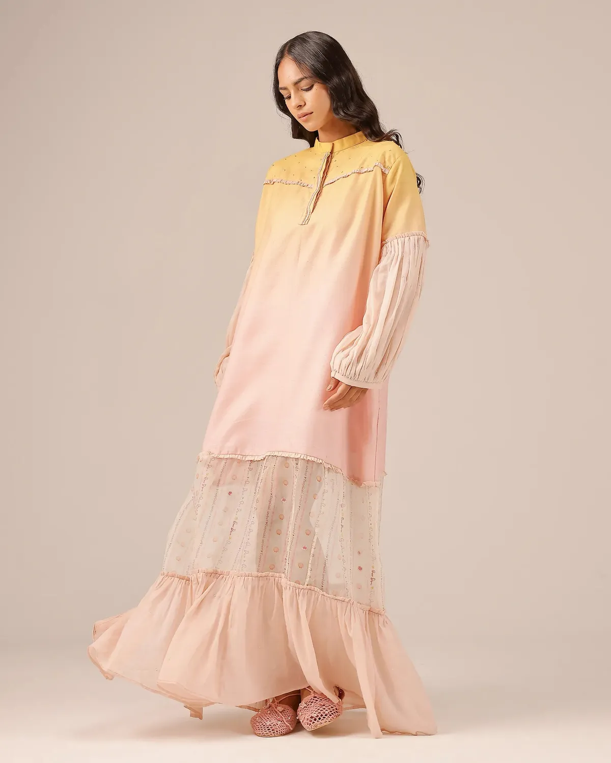 Our Dve Palm Whisper tunica lino sfumato giallo rosa
