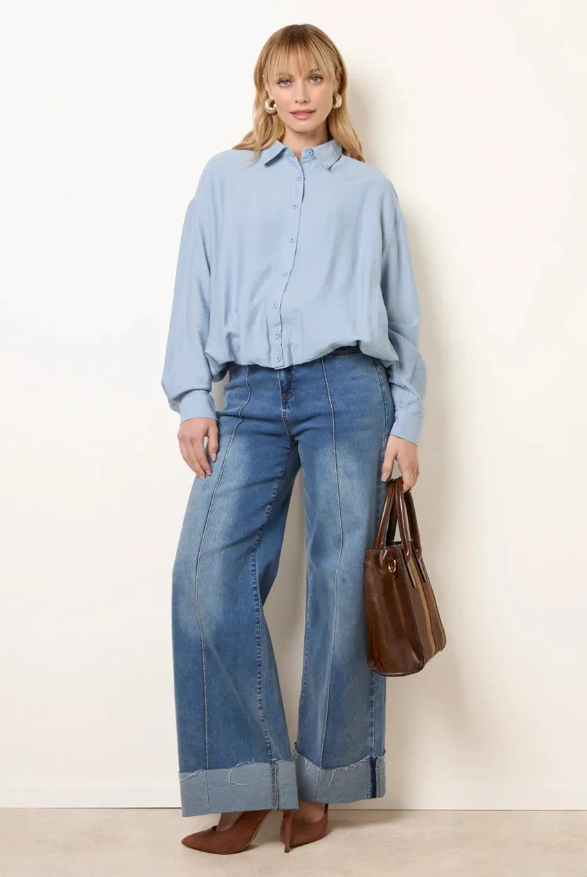 Blue Vanilla camicia bottoni azzurra viscosa manica lunga