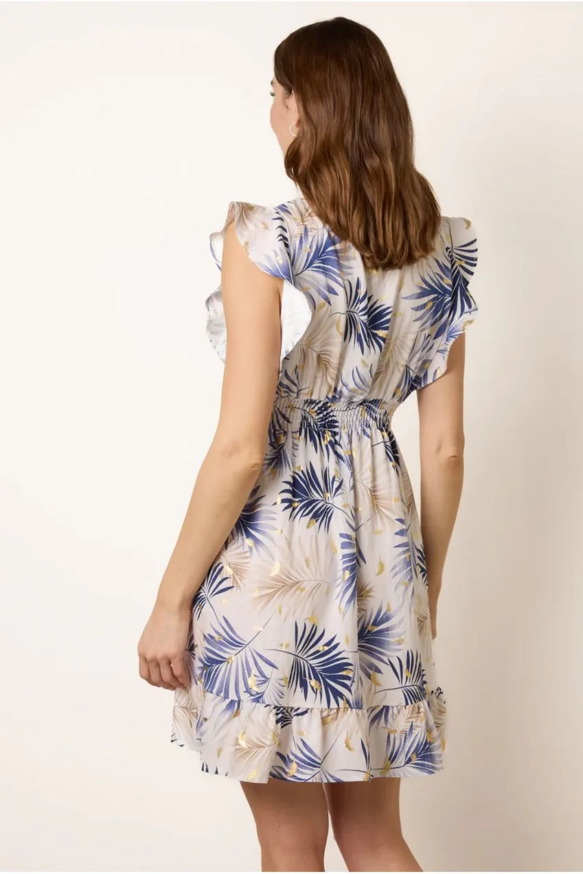 Blue Vanilla Tropical abito navy stampa foglie