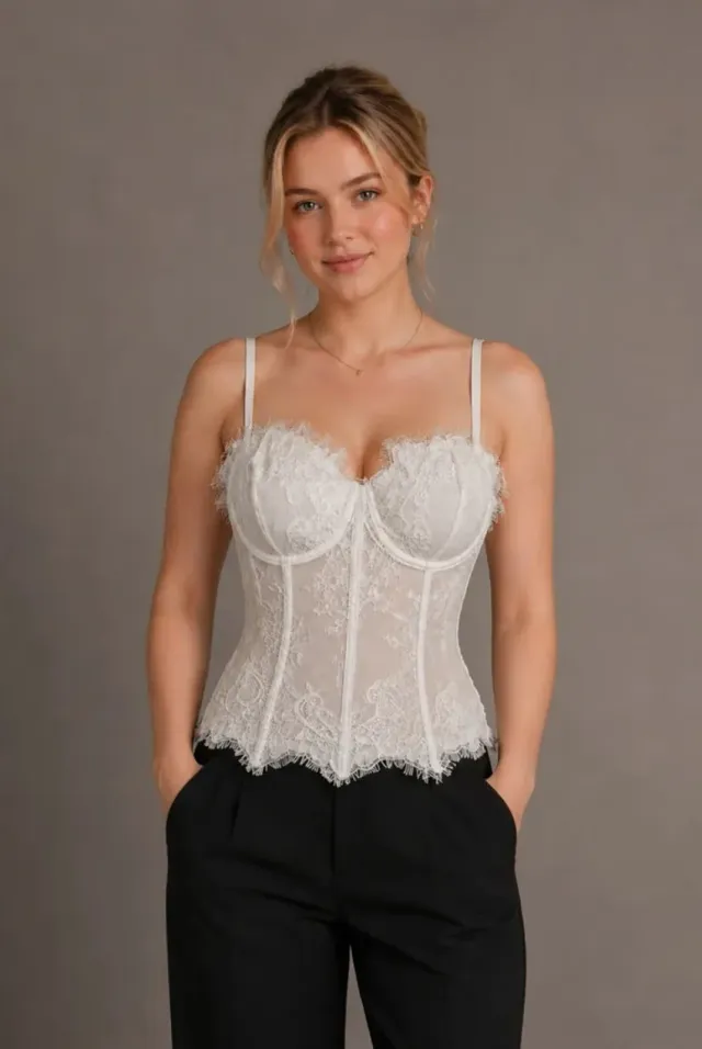 Avinci top corsetto avorio pizzo scollo cuore spalline
