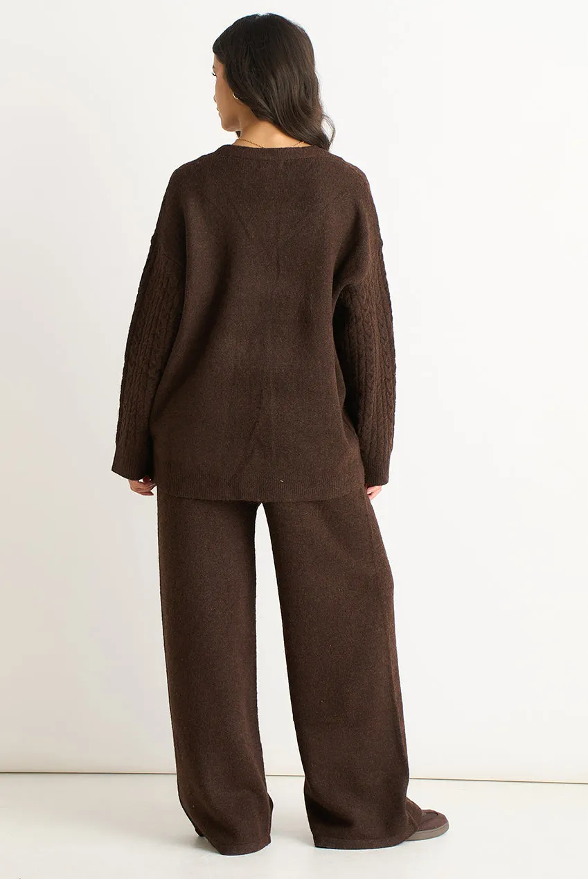 Gini London Soft Knit pantalone palazzo marrone pull-on
