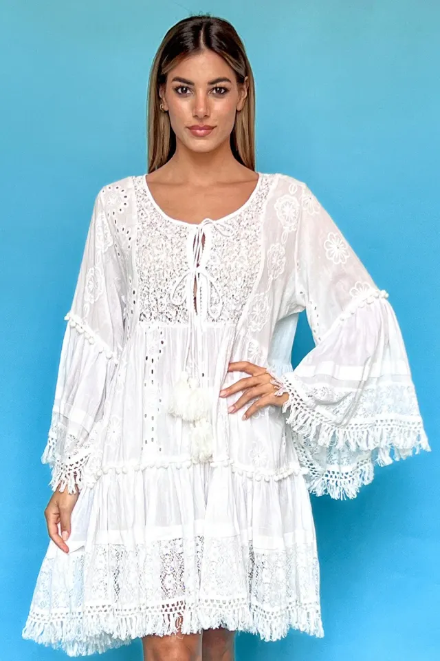 Antica Sartoria Positano DV1448 abito corto bianco cotone