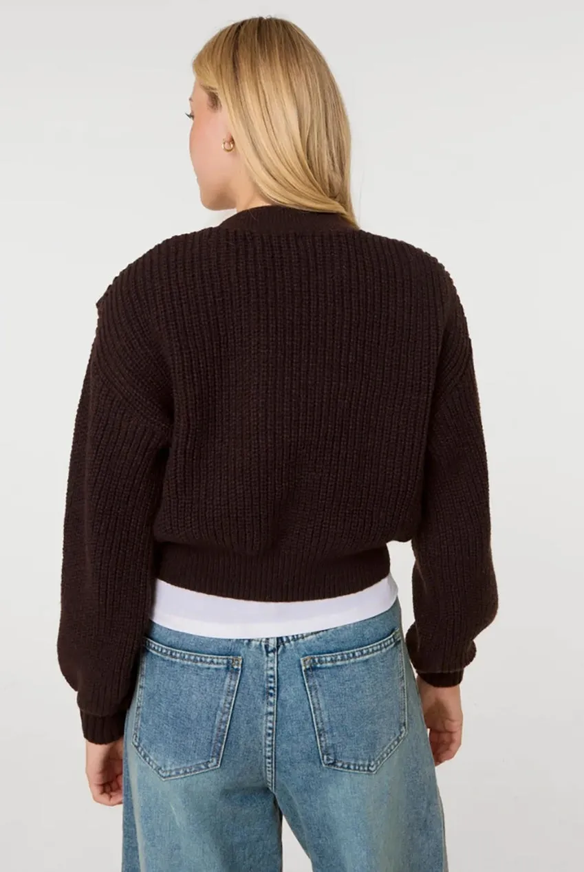 Pink Vanilla Cropped cardigan cioccolato scollo a V bottoni
