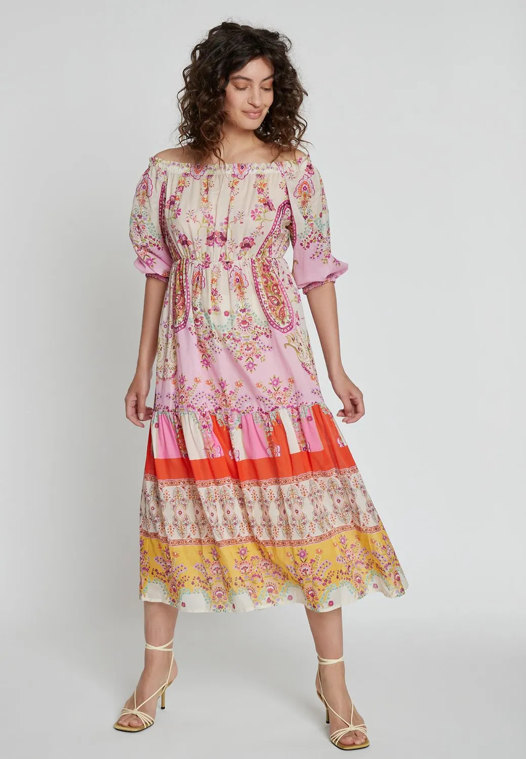 Ana Alcazar Kaja abito lungo carmen fiori rosa rosso