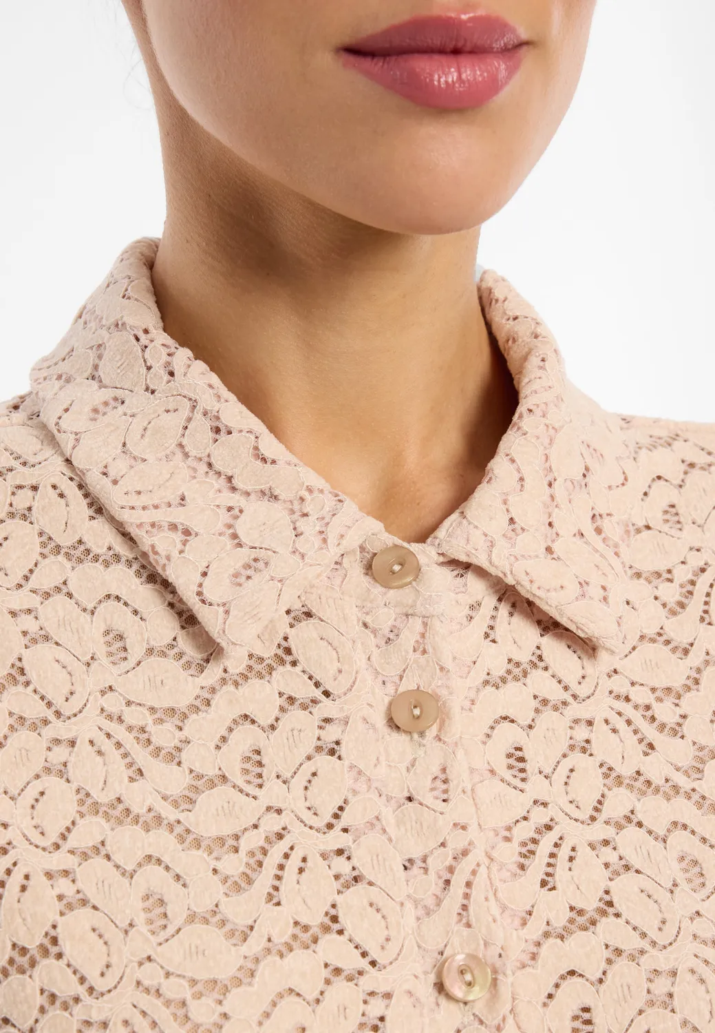 Ana Alcazar Enloryas blusa in pizzo cipria a fiori