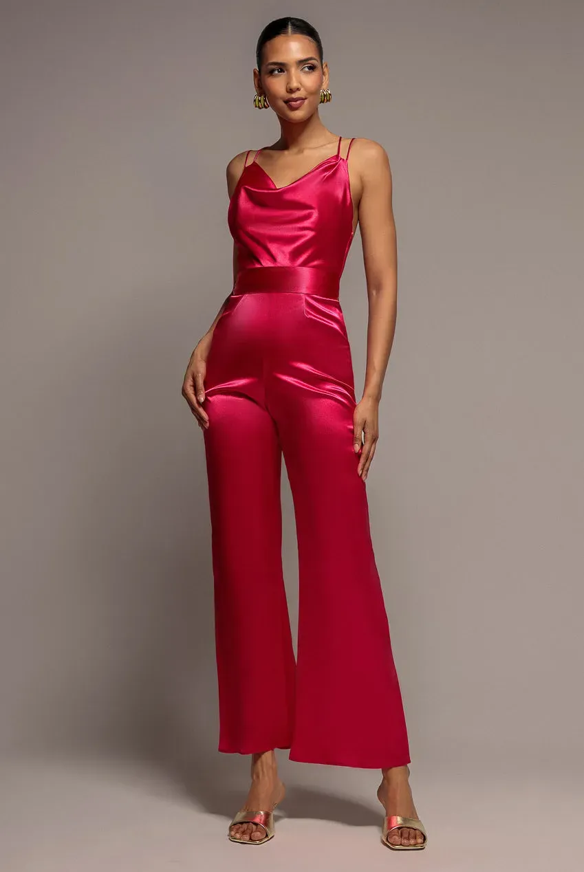 Goddiva Satin Cowl Neck tuta cerise raso
