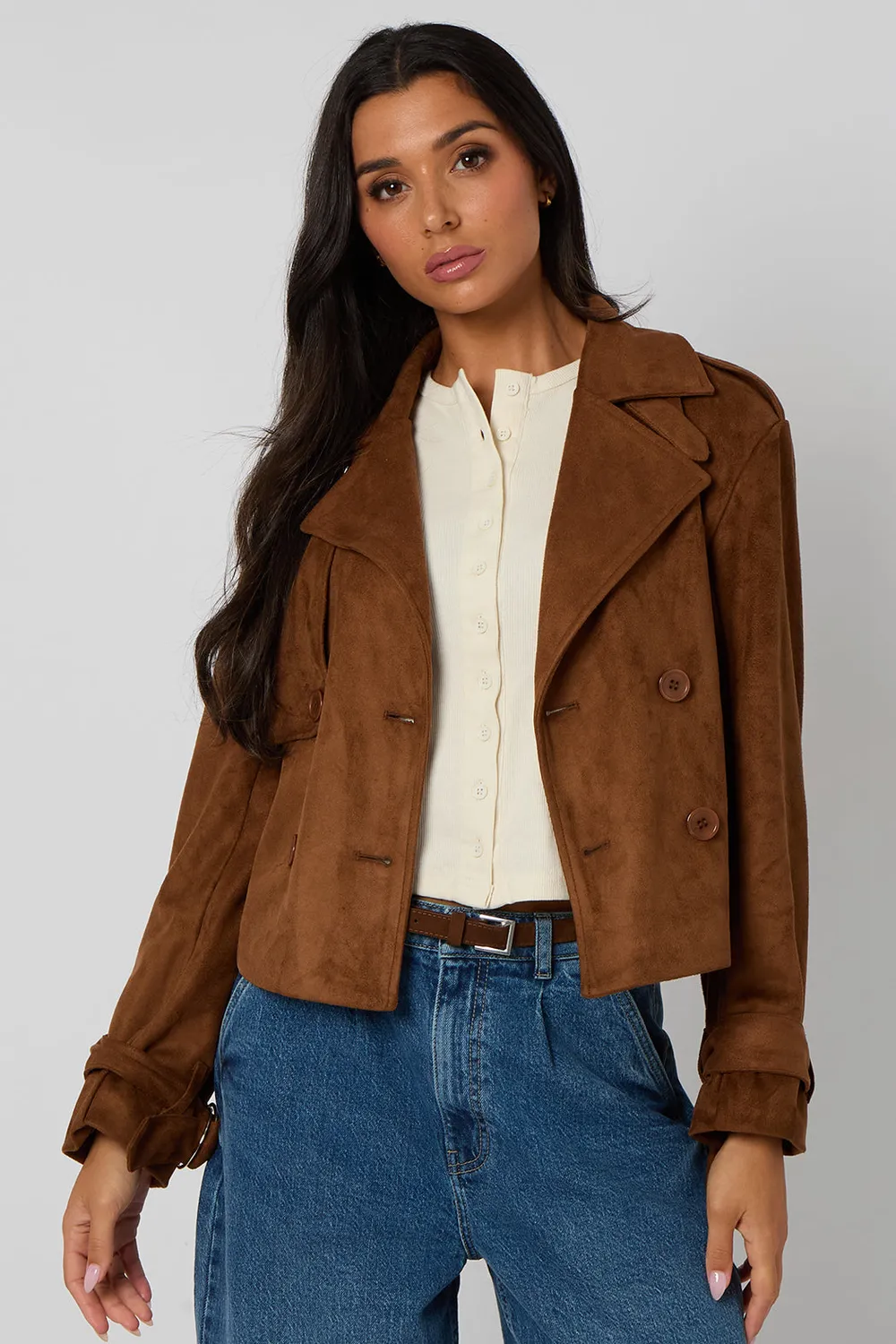 Urban Bliss giacca cropped marrone scamosciata