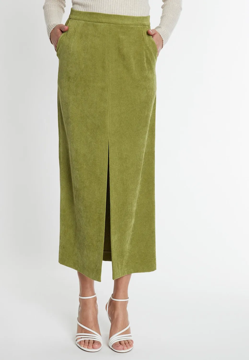 Ana Alcazar Sasla gonna midi verde lime spacco