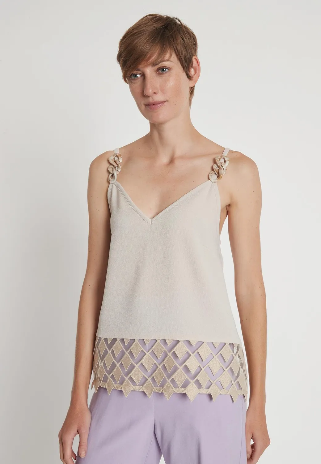 Ana Alcazar Lacela top con pizzo beige