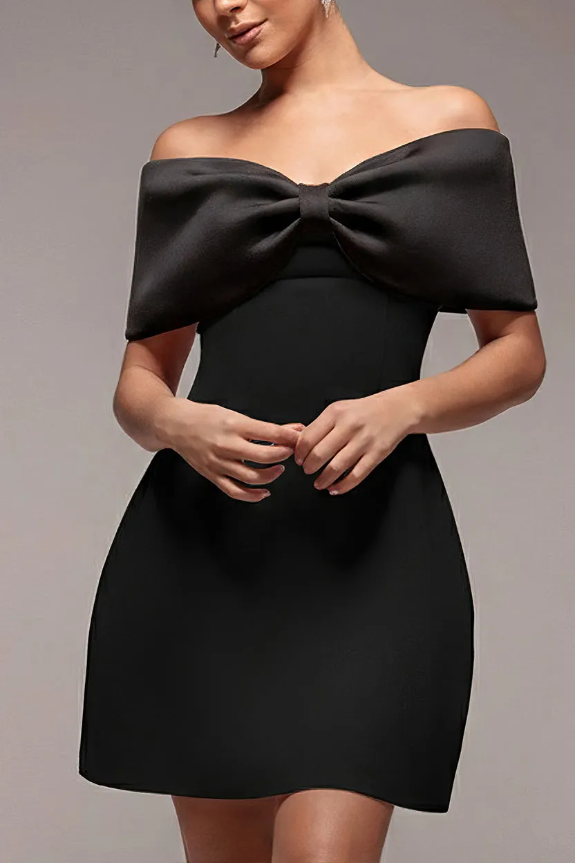 Goddiva Front Bow DR4613 mini abito nero cocktail