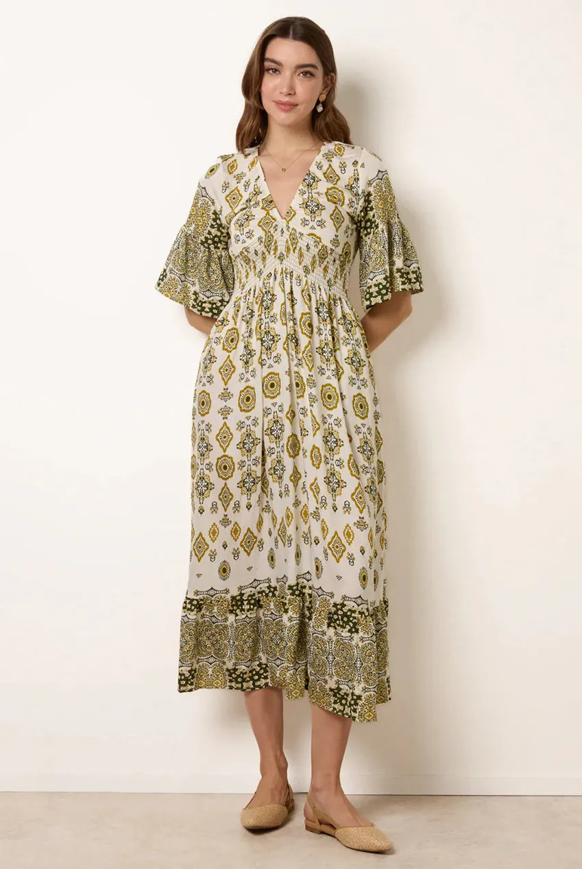 Blue Vanilla Border Print abito midi lime fantasia floreale