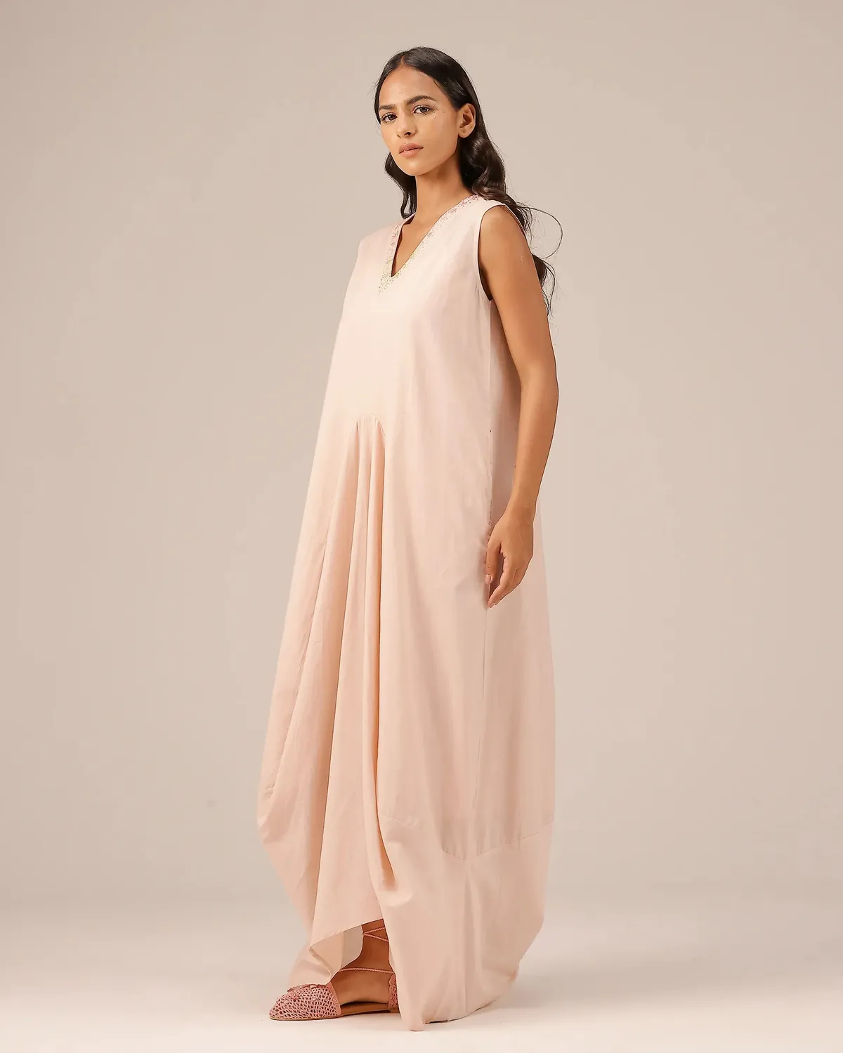 Our Dve Ocean Dusk abito lungo rosa cotone scollo V