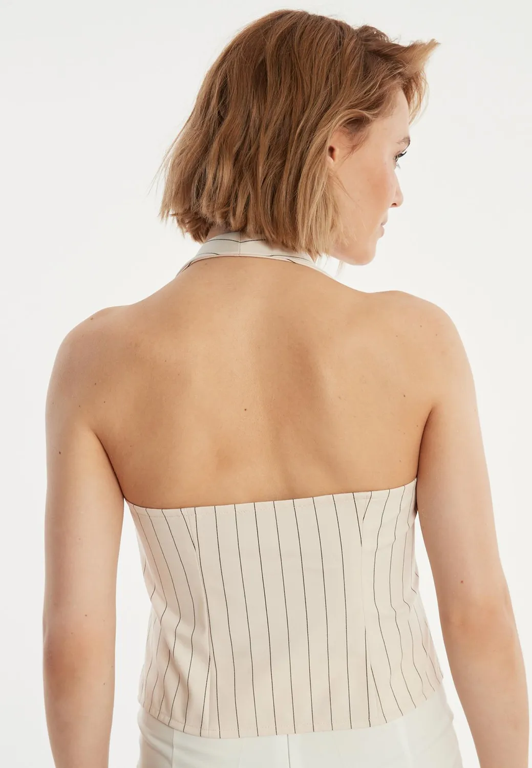Ana Alcazar Zassa gilet ecru gessato scollo halter