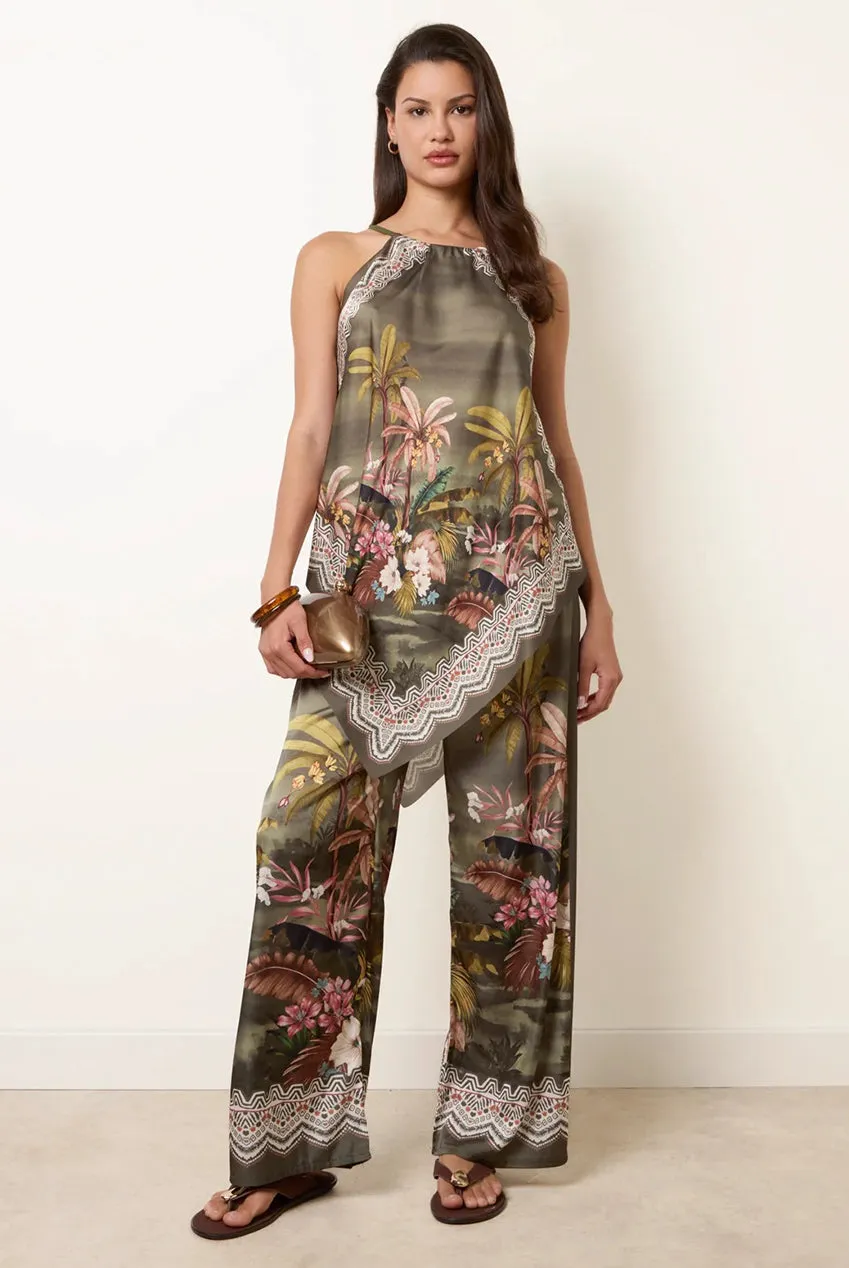 Blue Vanilla Palm Tree Print completo due pezzi khaki