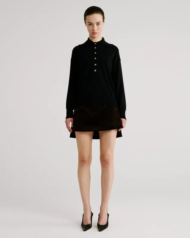 Violante Nessi Ansel polo nero cashmere cotone bottoni