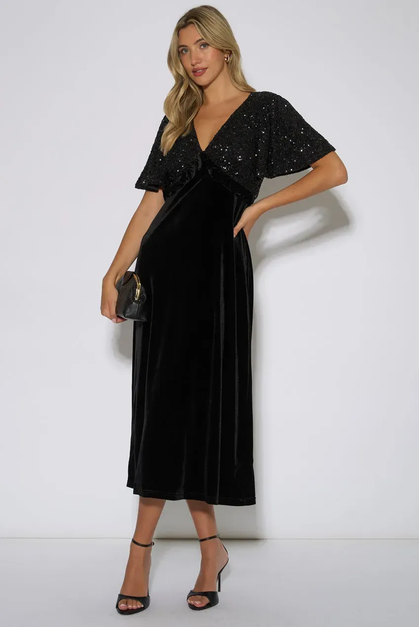 Gini London Sequin Top abito midi nero velluto