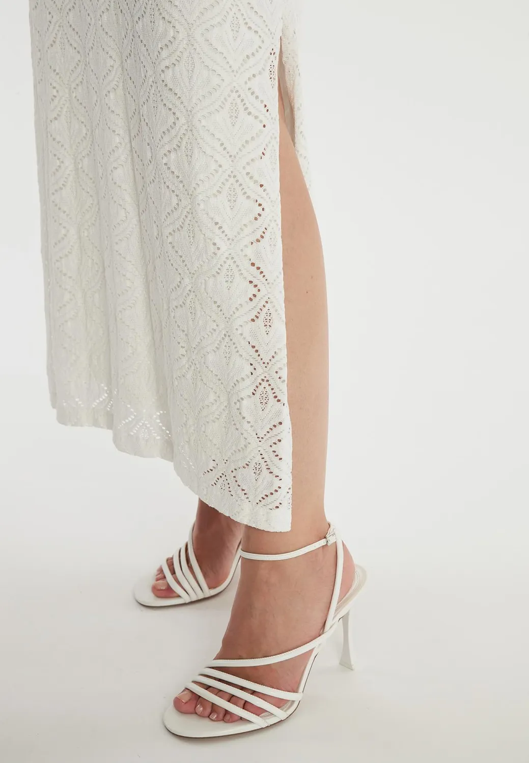 Ana Alcazar Zalena abito maxi pizzo bianco