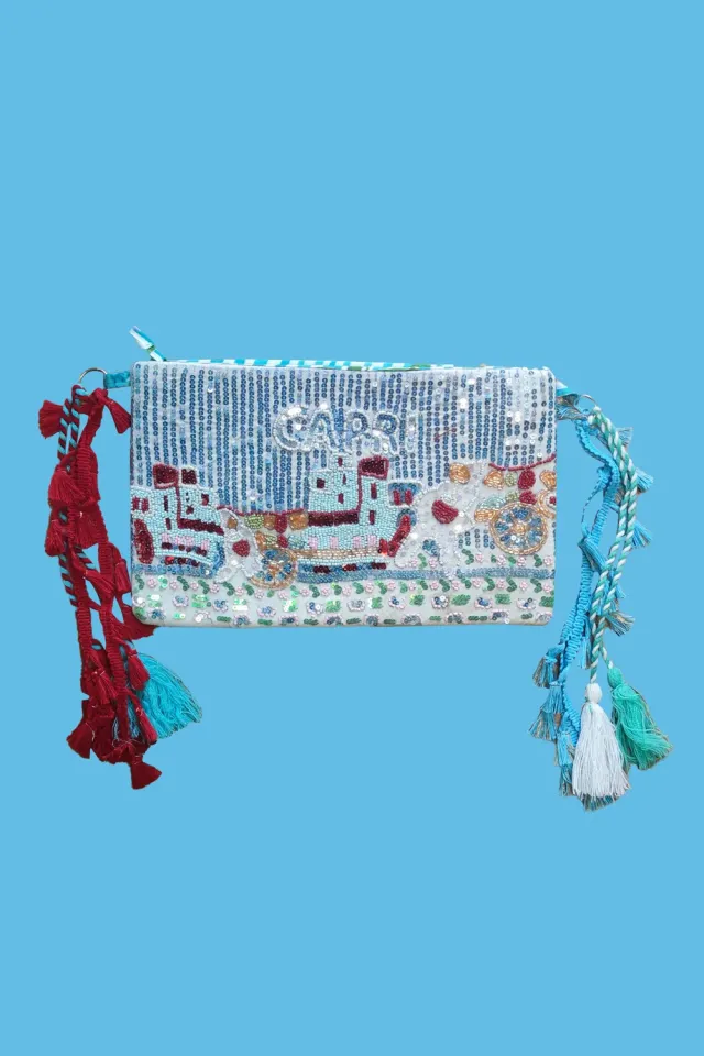 Antica Sartoria clutch DV1707 pochette turchese cotone